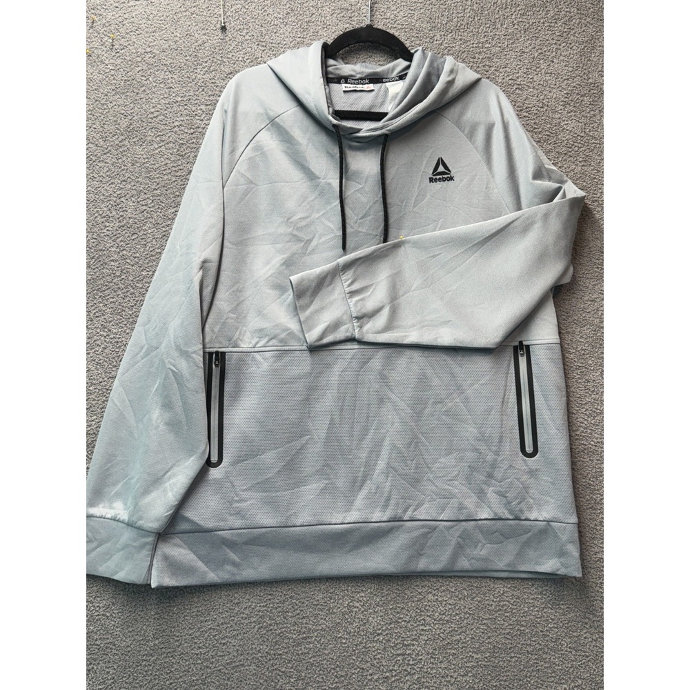 Reebok Hoodie Pullover Gray Performance Athletic Zip Pocket Mens 2XL Stretch